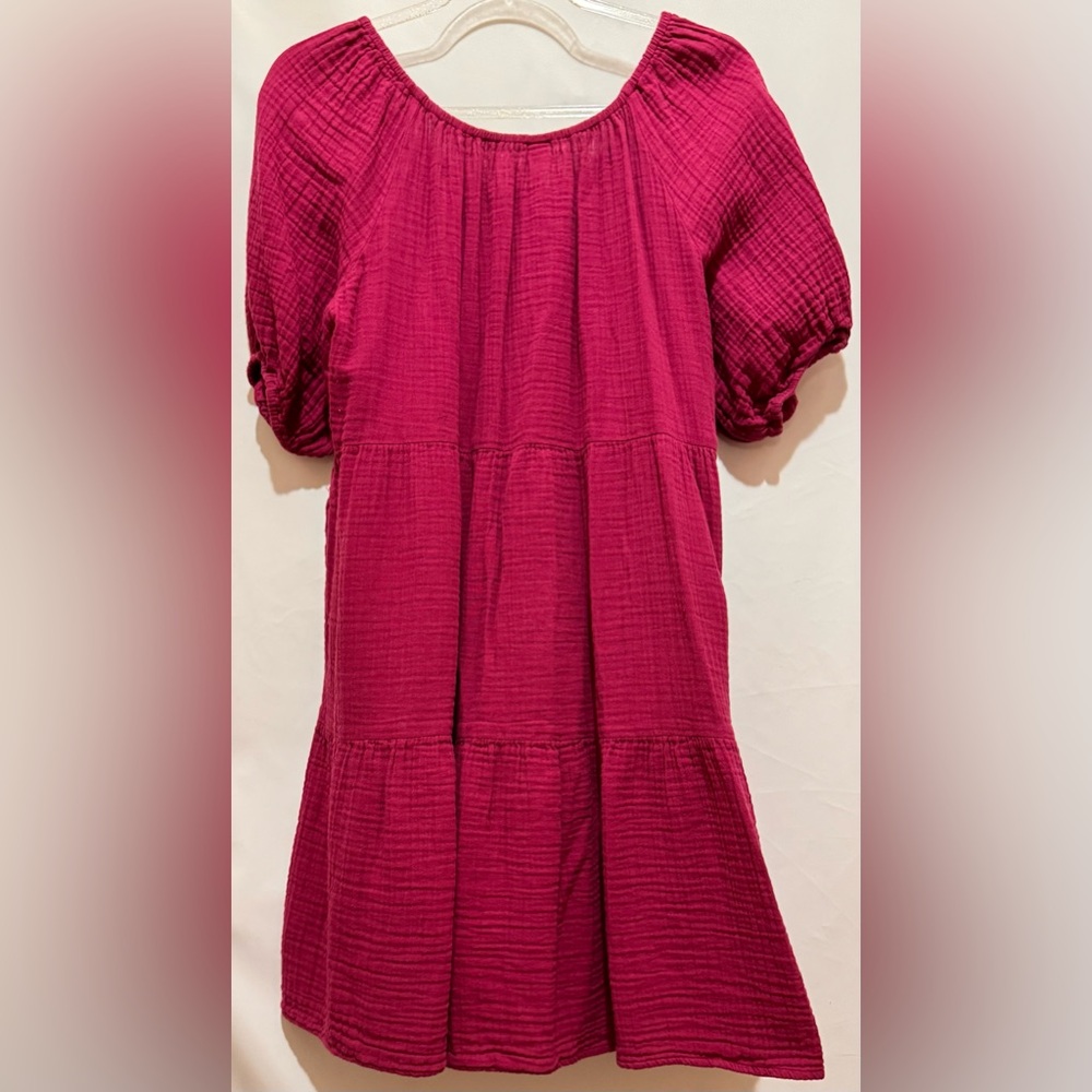 *SOLD*Old Navy Boysenberry Juice Puff-Sleeve Tiered Mini Dress Women’s Size L - Picture 2 of 9